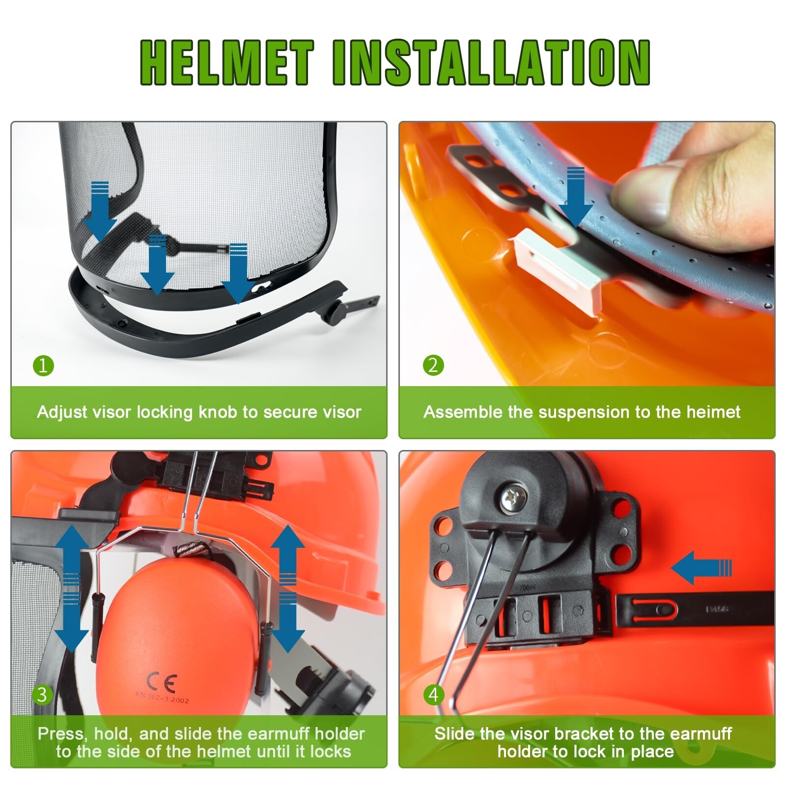 YesRight Chainsaw Helmet with Face and Ear Muffs Forestry Safety Helmet for Yard