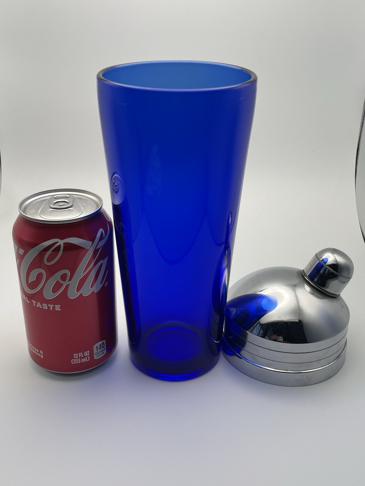 Vintage Cobalt Blue Thick Glass Cocktail Shaker 11" Tall Art Deco MCM FABULOUS!