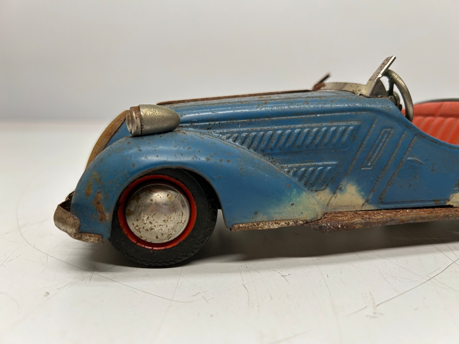 Vtg c1940s D-3150 Wind Up Toy Car Blue BMW German US Zone Maybe Distler As Is