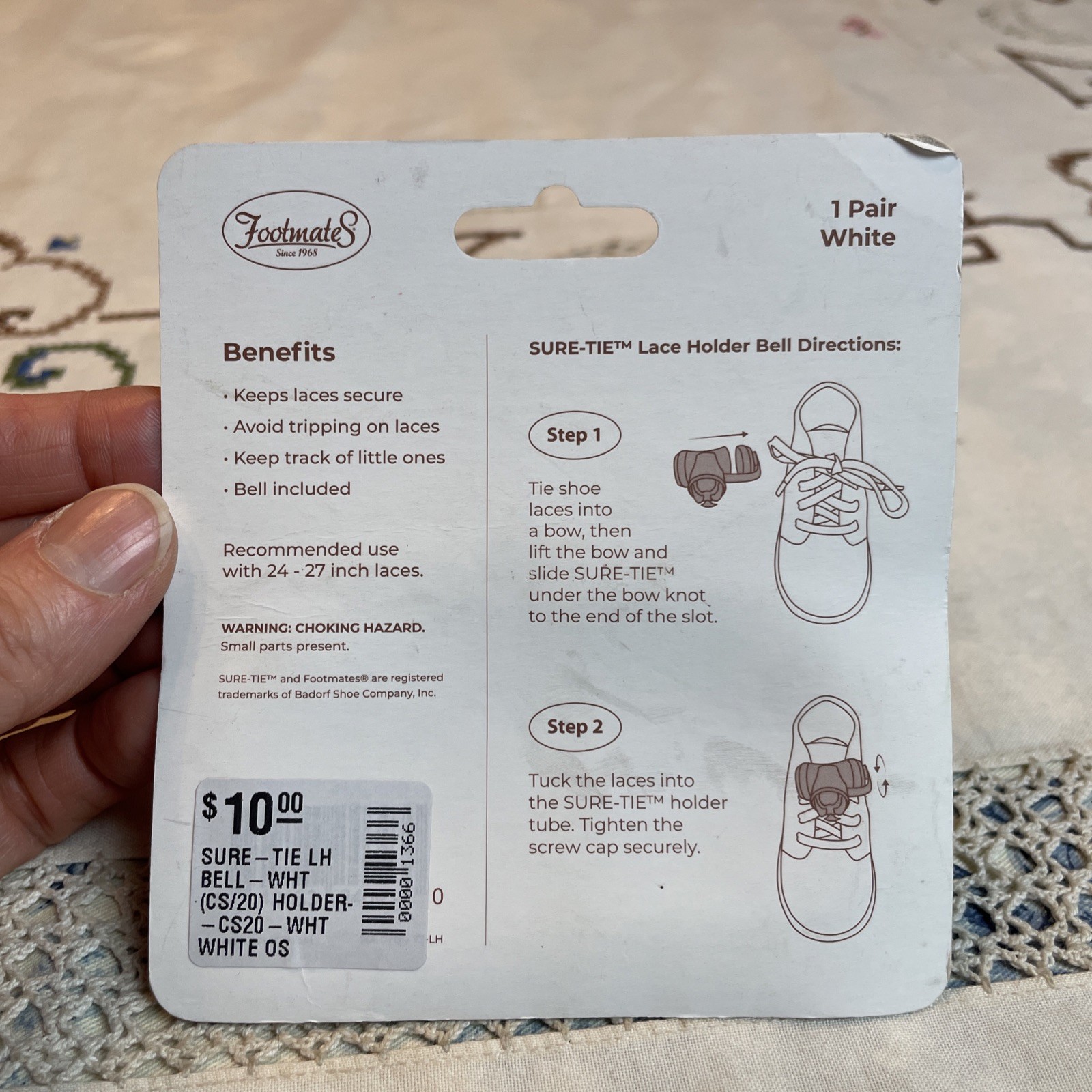 Footmates Sure-Tie Lace Holder Bell 1 Pair White