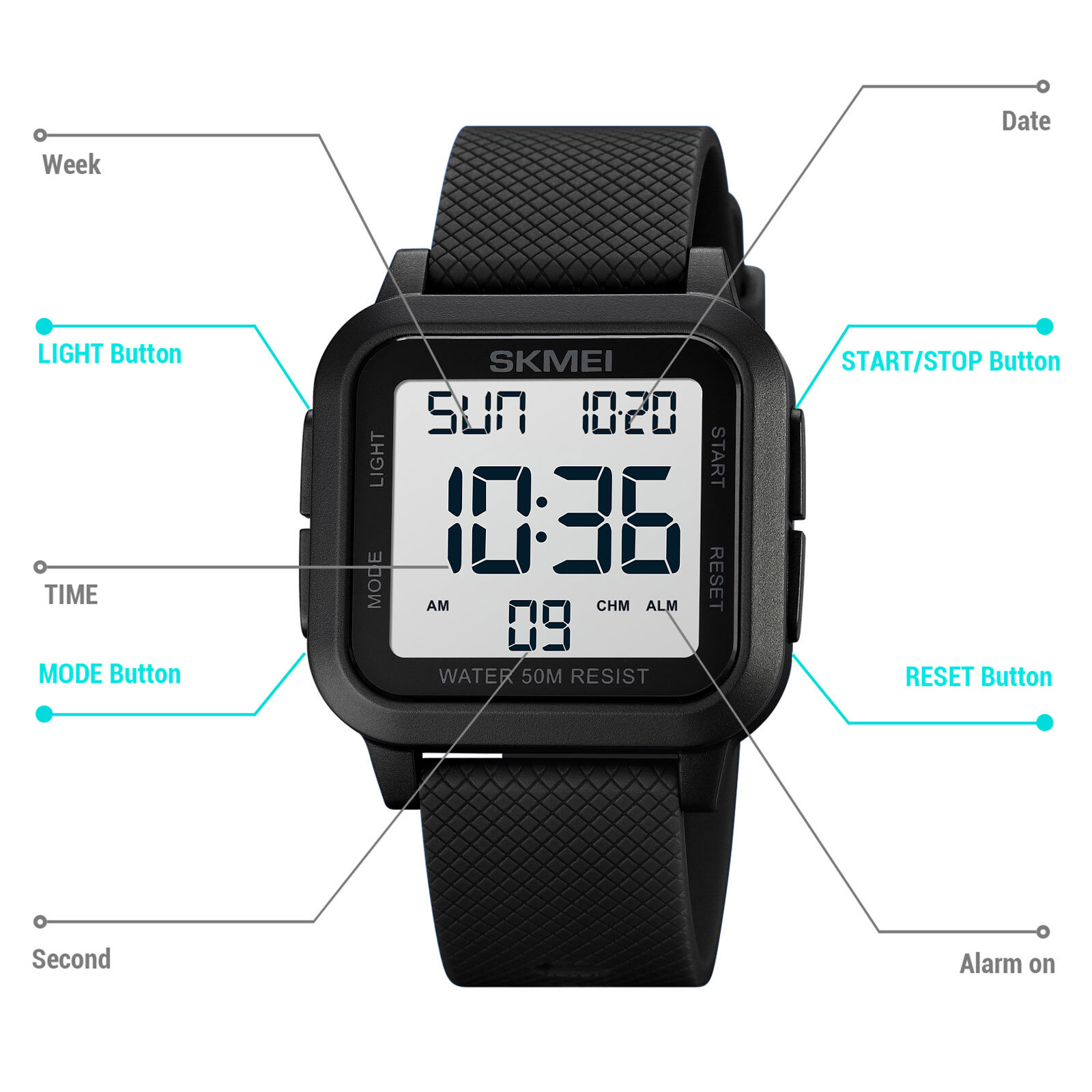 Men's Military Sports Watch LED Screen Large Digital Face Waterproof Wristwatch