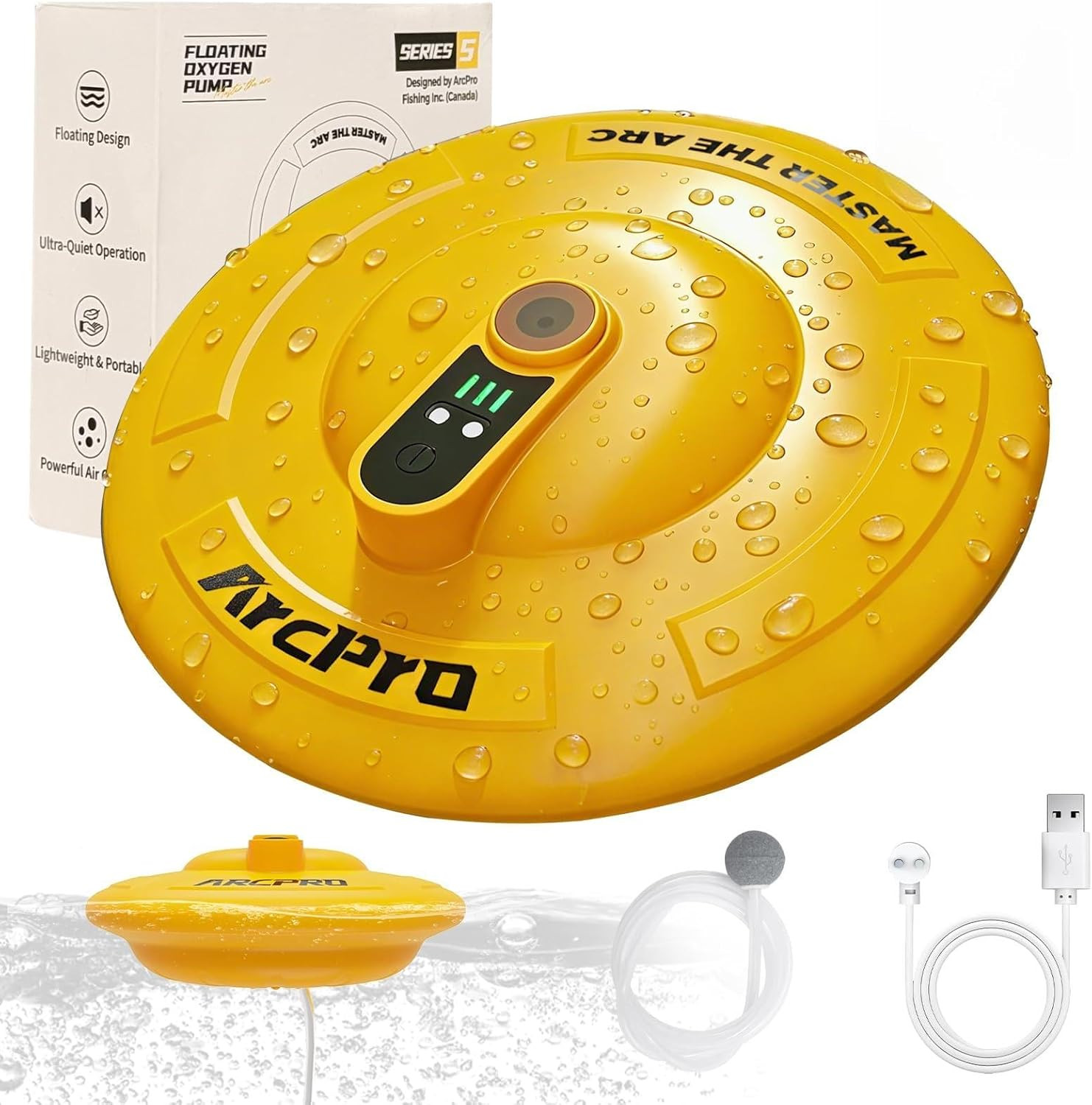 Floating & Rechargeable Bait Bucket Aerator, IPX7 Waterproof with Magnetic Charg