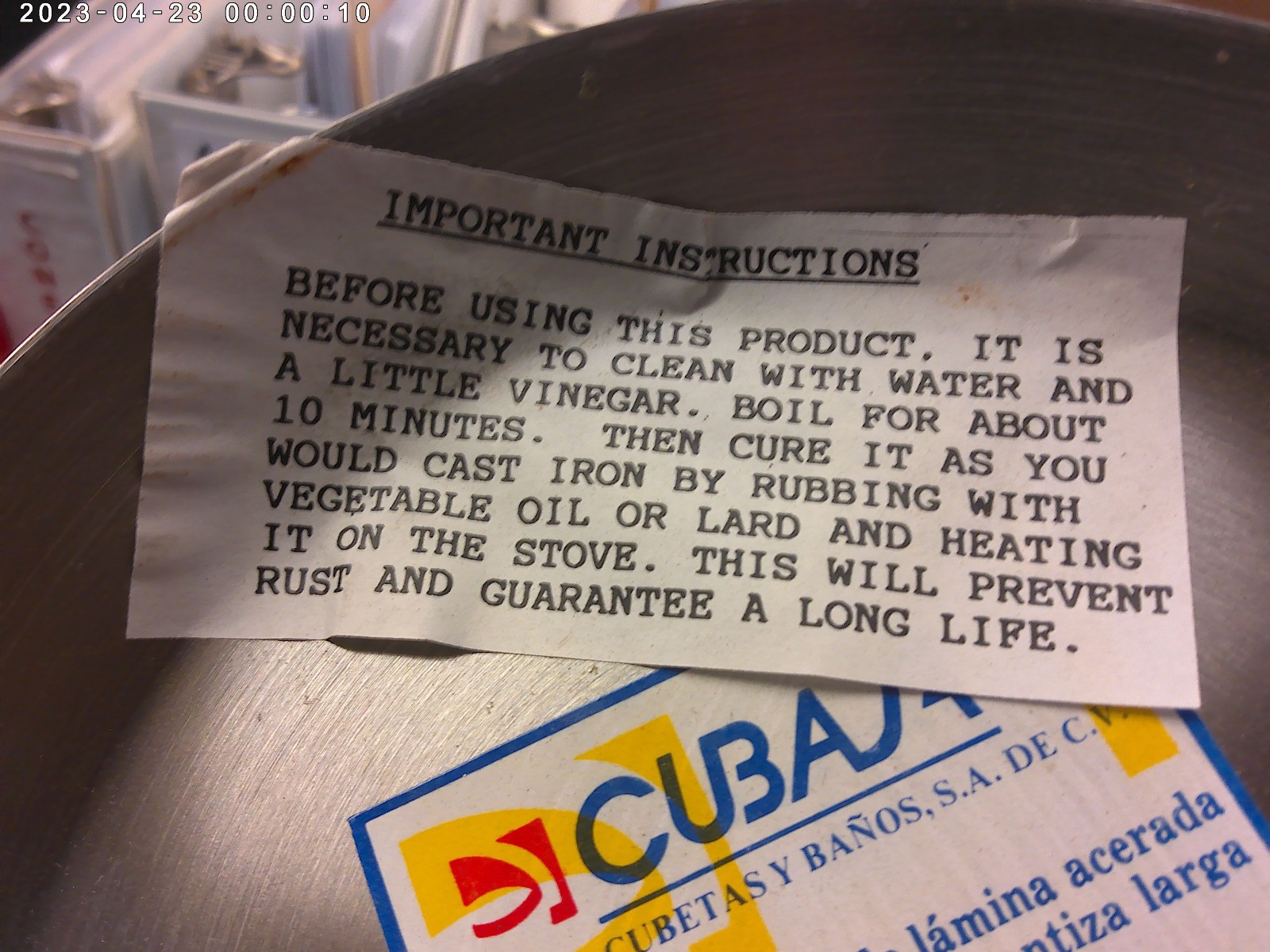 1980's vintage blue steel frying pan 7" dia (MEXICO) New Old Stock