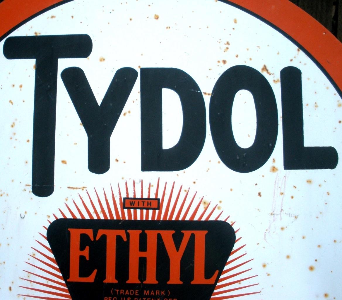 Vintage TYDOL Ethyl Auto Oil Gasoline Porcelain Metal 25.5x25.5 Plaque Sign