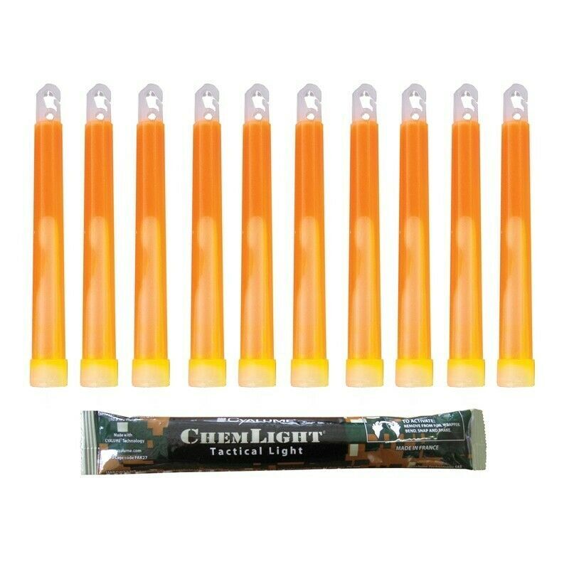 1 BOX 10 PACK CYALUME CHEMLIGHT LIGHT STICK GLOW STICKS ORANGE 12hr 6" EXP.2025