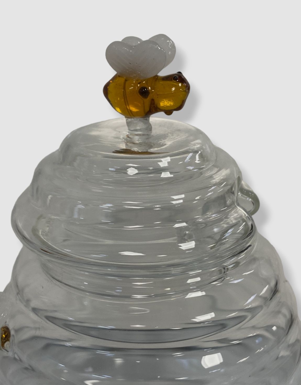 $43 Neiman Marcus Botanical Clear Glass Lid Bee Kitchen Handcrafted Honey Jar