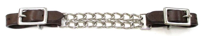 Curb Strap Double Chain Leather Strap Medium or Dark Oil Adjustable Size