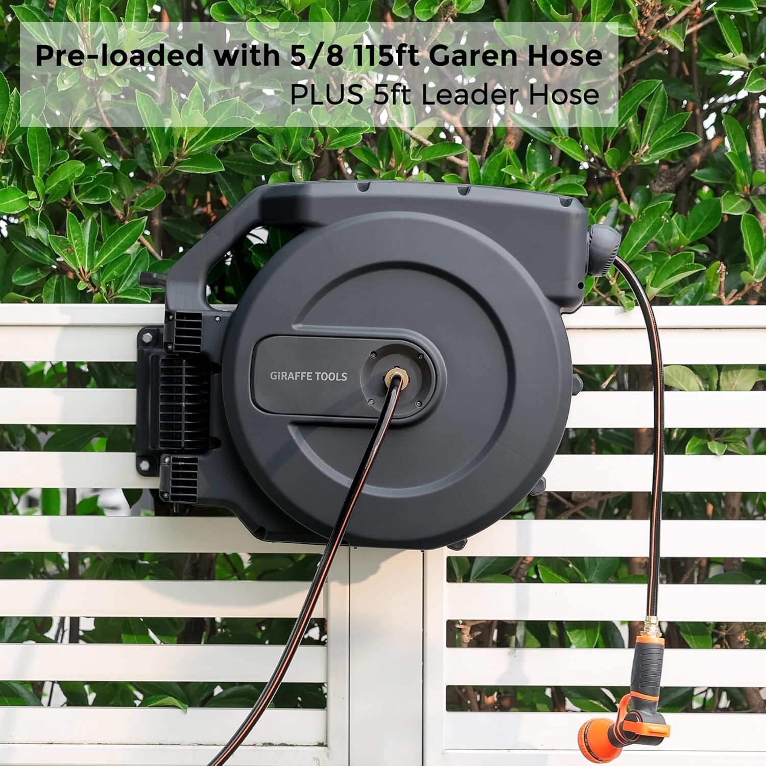 Giraffe Tools Retractable Garden Hose Reel 5/8 x 115 ft