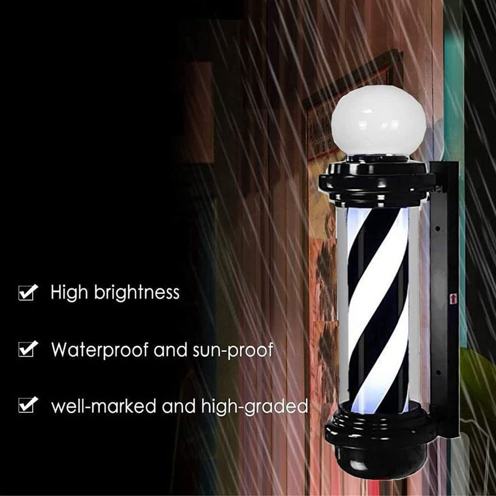 Outdoor Barber Pole Light Hair Salon Open Sign Barber Shop Rotating LED Stripes