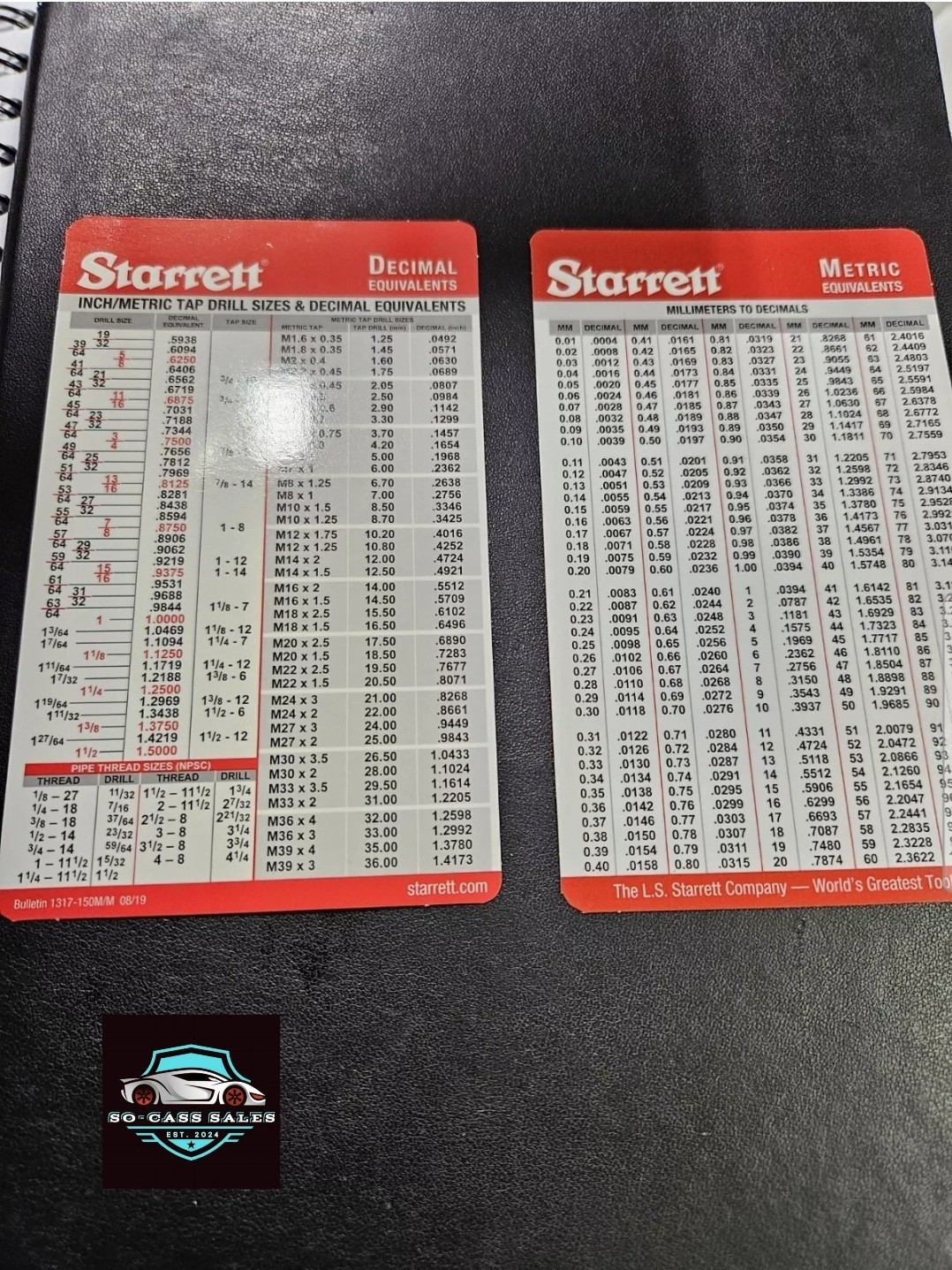 Pocket Starrett Metric and Decimal Equivalents Chart Machinist F1/E6