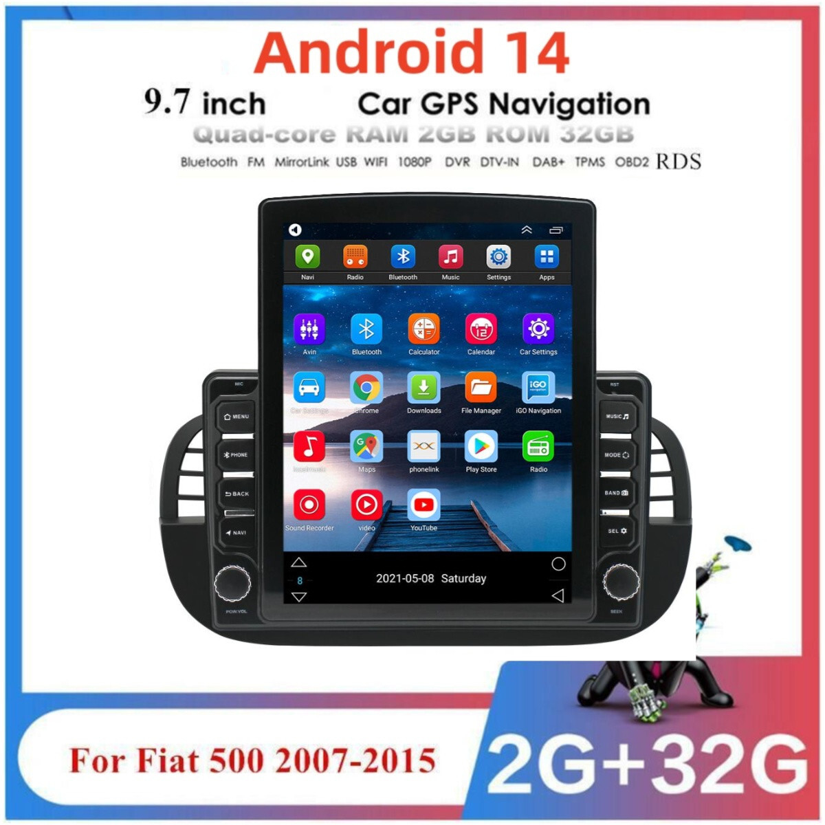 Fit For 2007-2015 Fiat 500 Android 14 For Carplay Car Stereo Radio GPS Navi BT