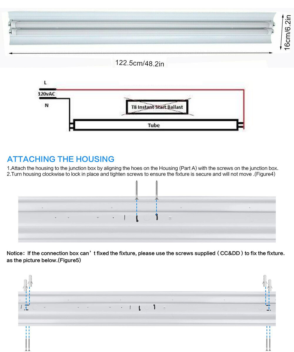 4ft T8 G13 LED Warehouse Store Commercial Light Fixture 2 Bulb Lamp Clear 6500k