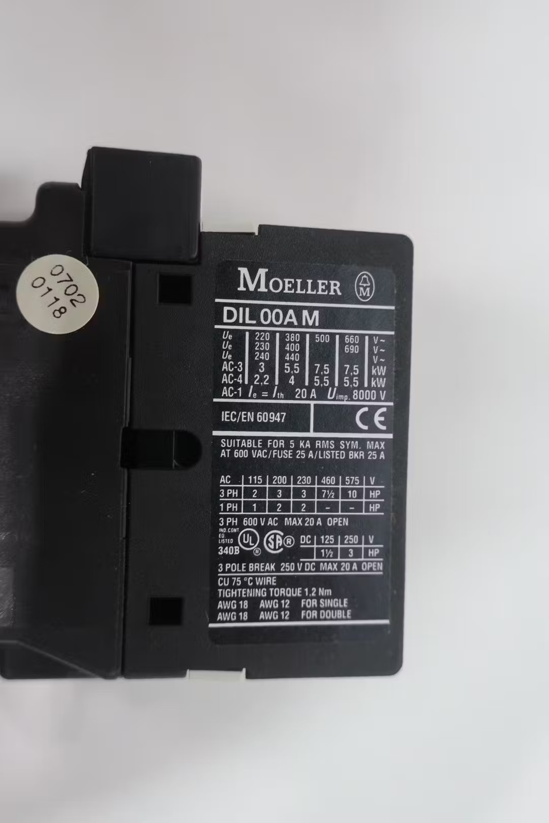 Moeller DIL00AM Contactor 20a 110-120v-ac