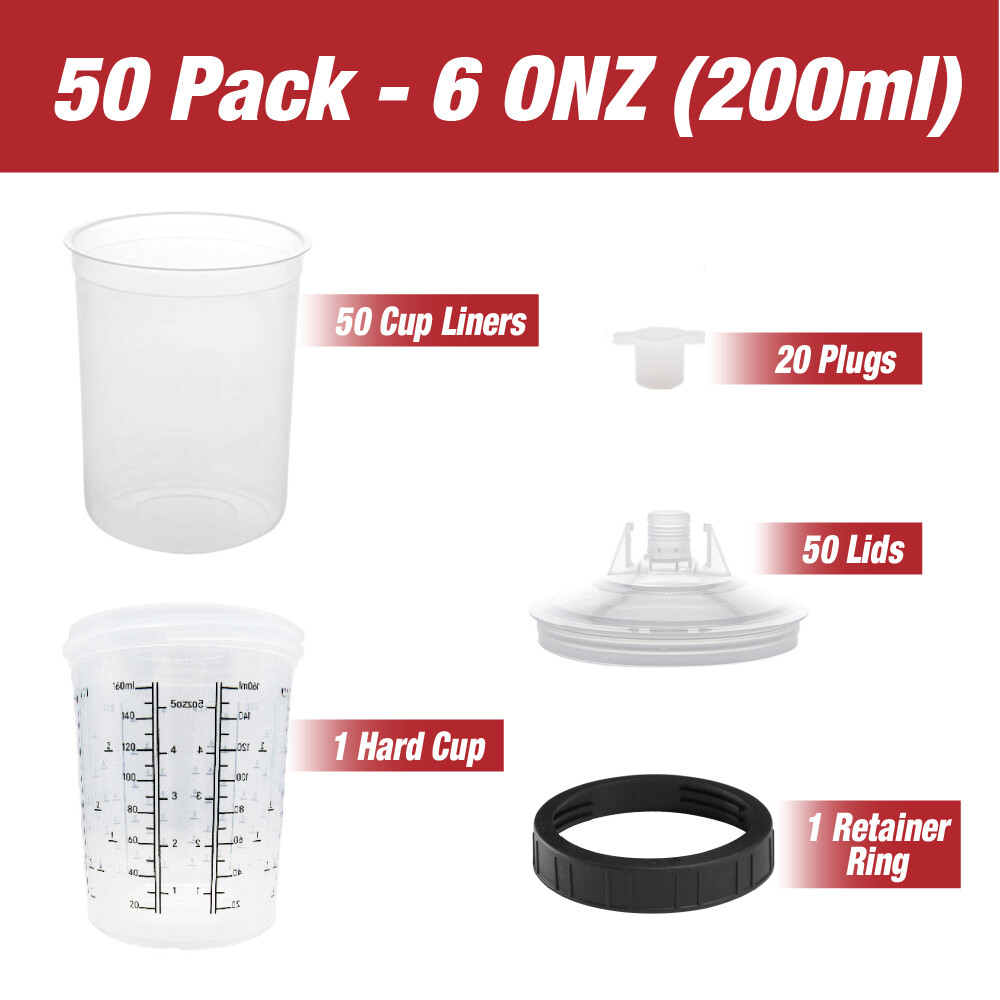 PPS CUPS Disposable Paint Spray Gun Cup Liners and Lid System (190 Mic) 50pack