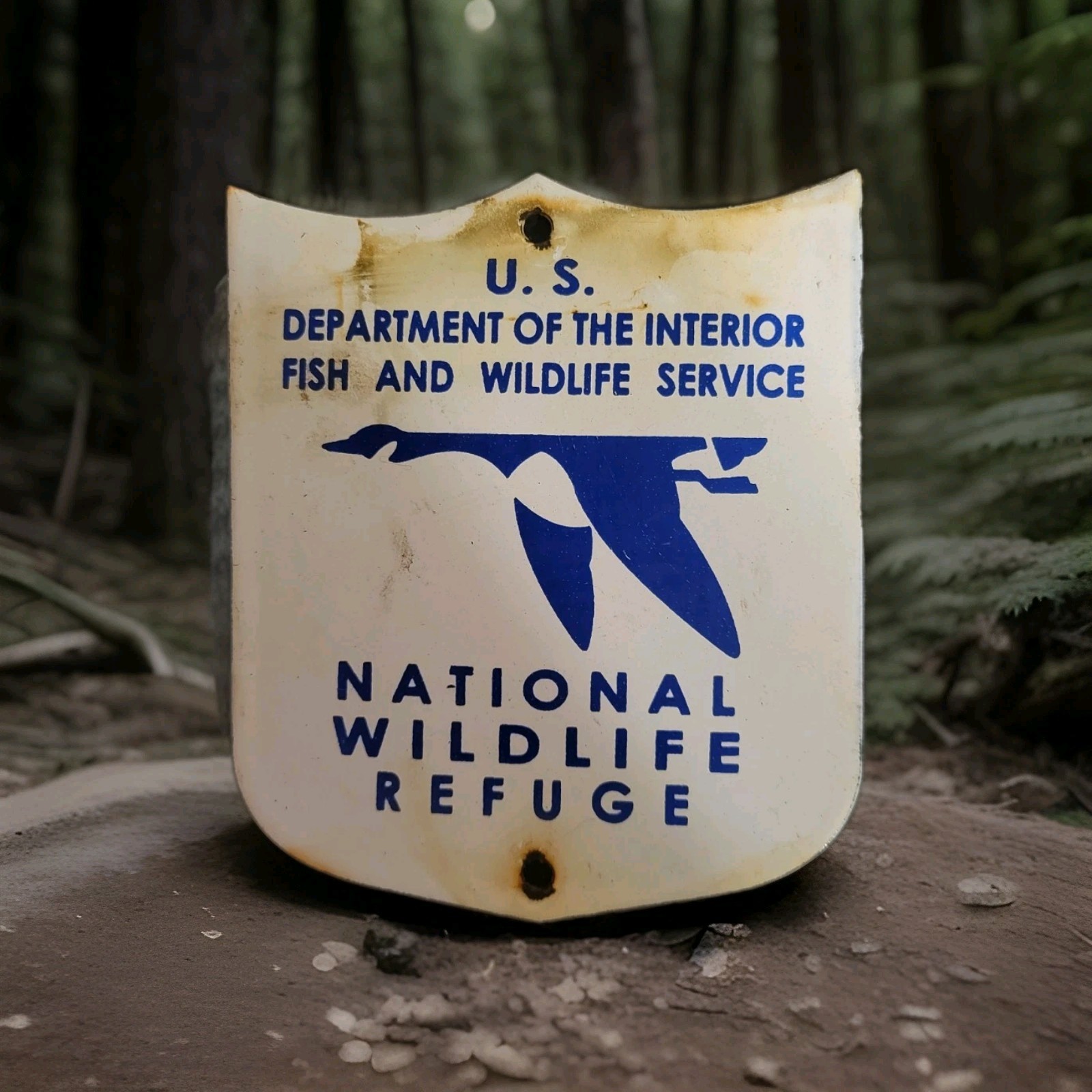 Vintage Wildlife Refuge Porcelain Sign US Department Of The Interior USA Gas Oil