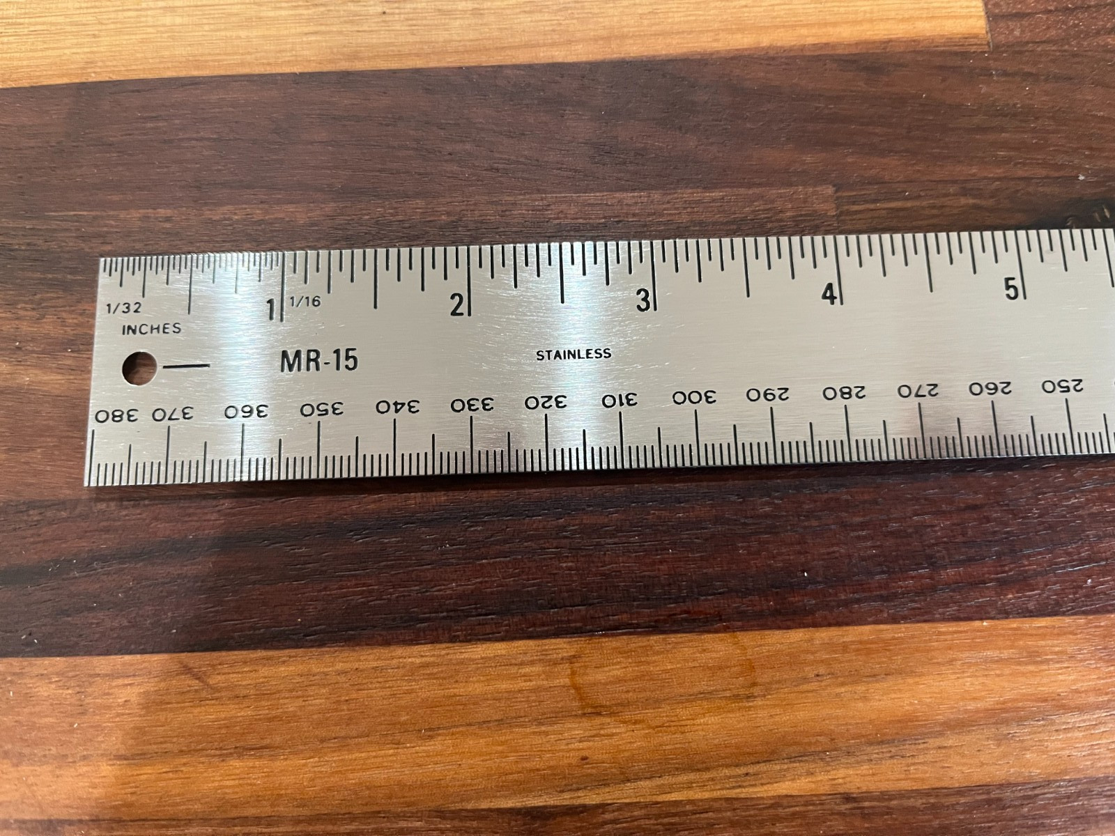 380mm 15" Stainless Machinist Ruler Cork Back Dual-Rule SAE/Metric Made in USA