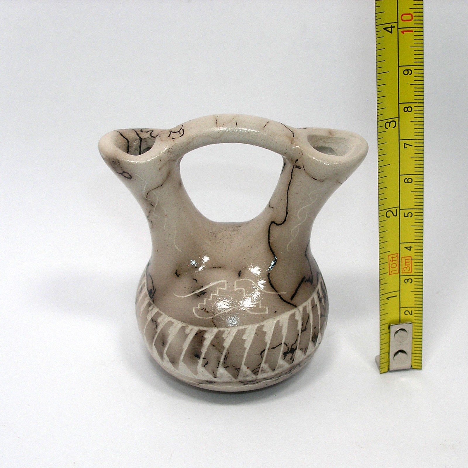 Horse Hair Pottery Wedding Vase Native American Navajo - Signed by Artisan