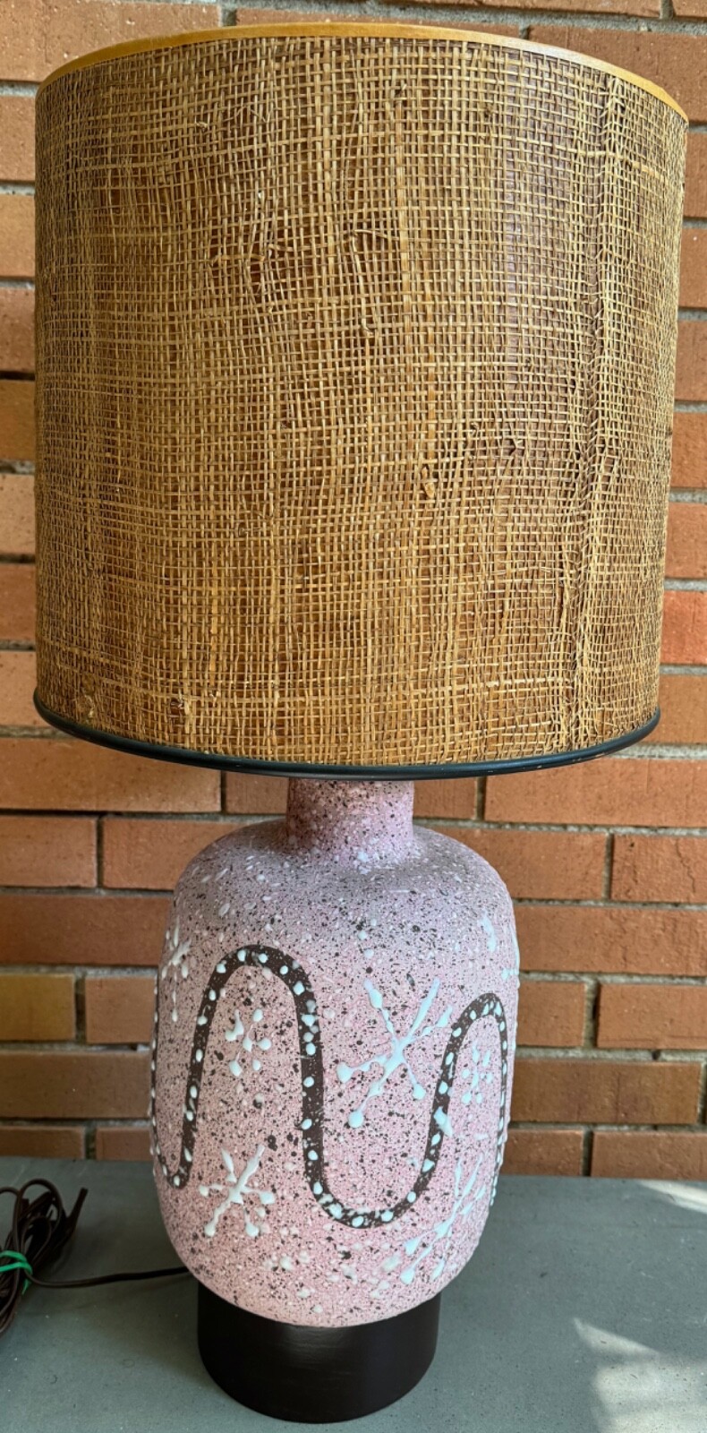 Vintage 50s Atomic Era Pottery Lamp Mid Century MCM Modern Lighting Pink Brown
