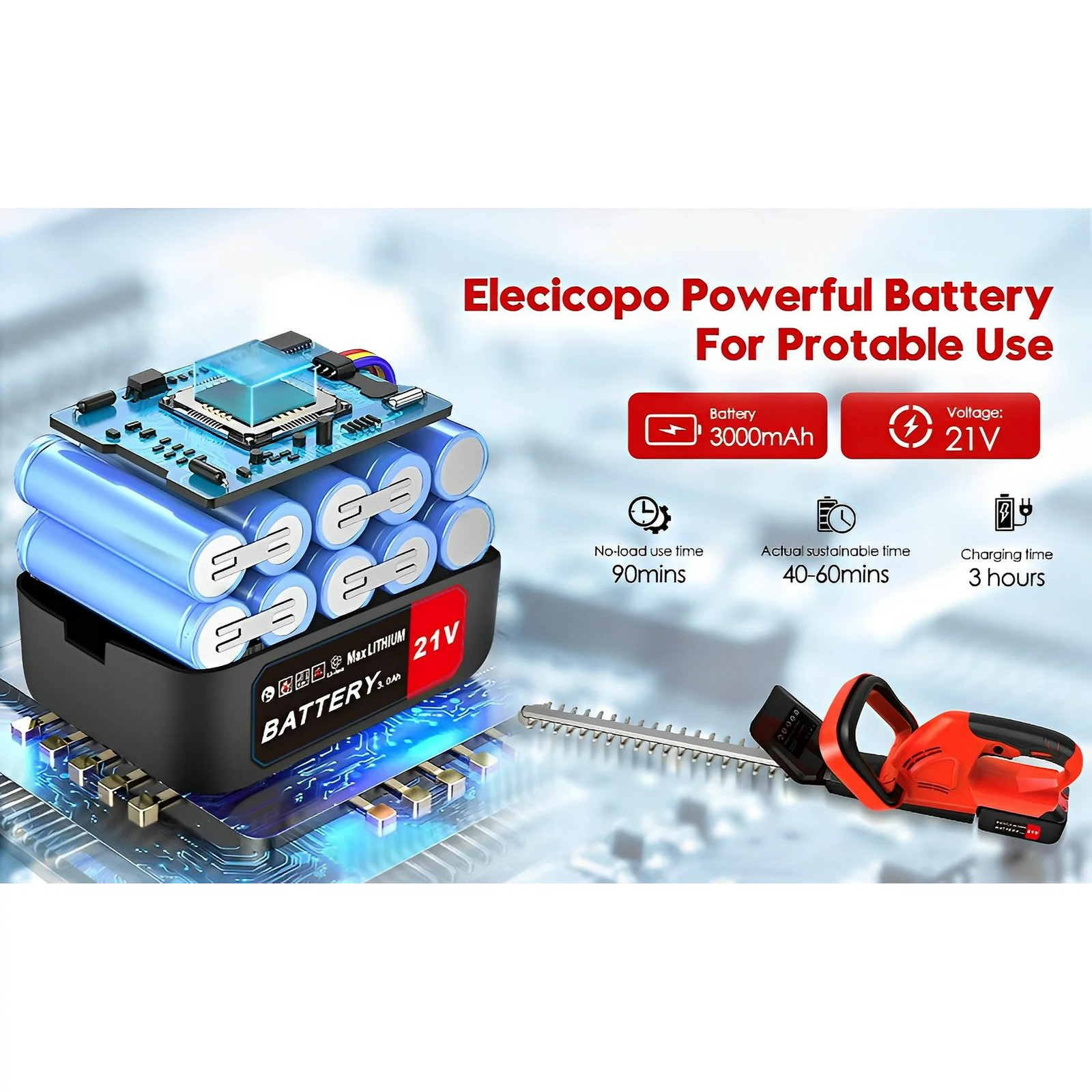 22'' Electric Hedge Trimmer Cordless Power Hedge Trimmer with 2Battery & Charger