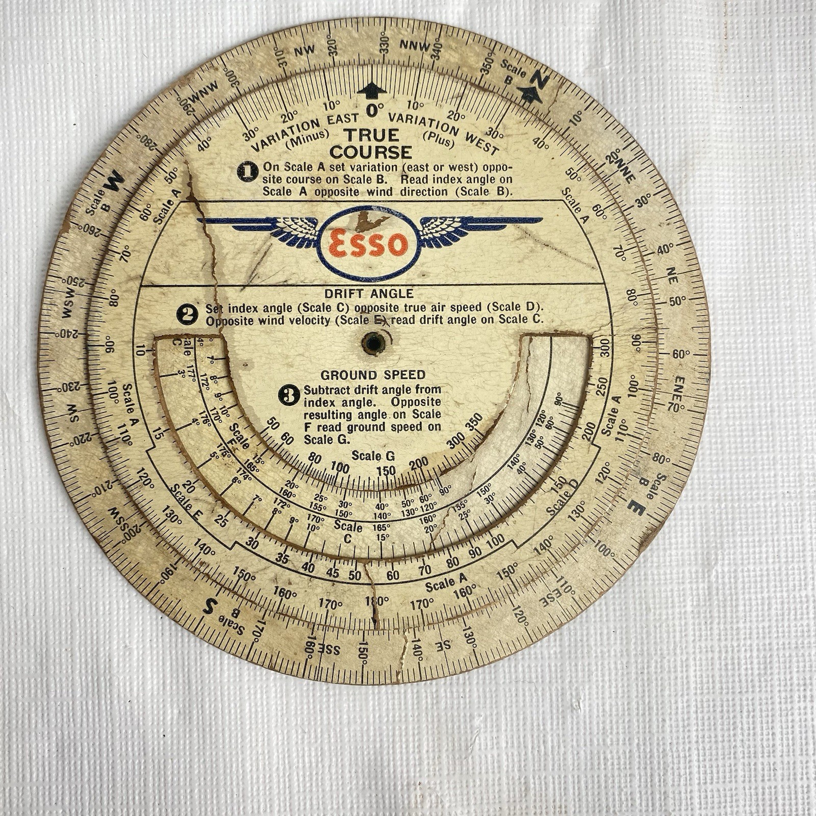 1947 Esso Flight Calculator True Course Air Ground Speed Plane Aviation