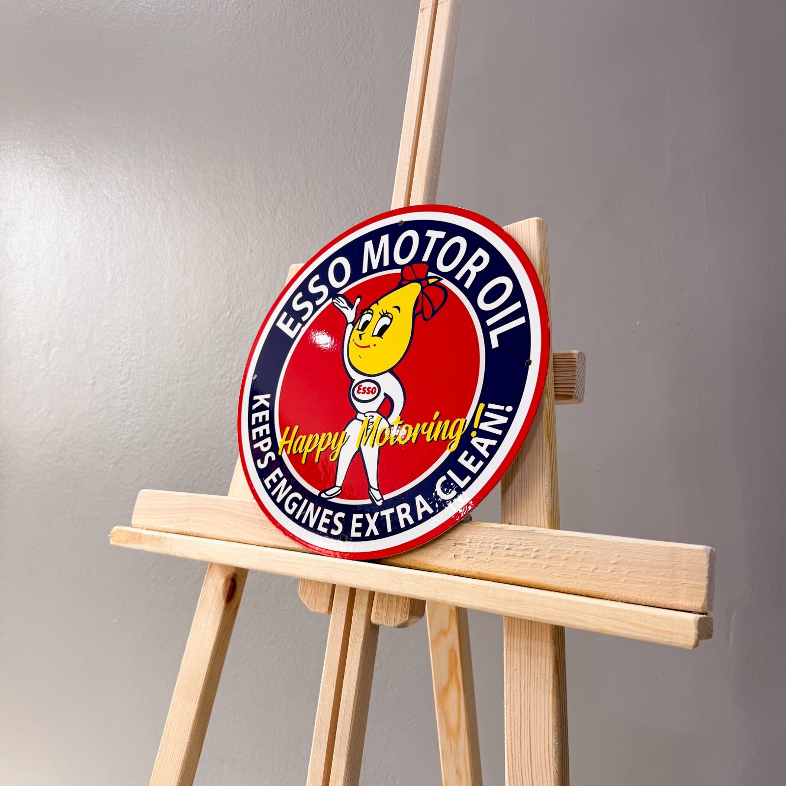 Esso Motor Oil Happy Motoring Female Mascot Metal Sign – 30 cm / 11.8”