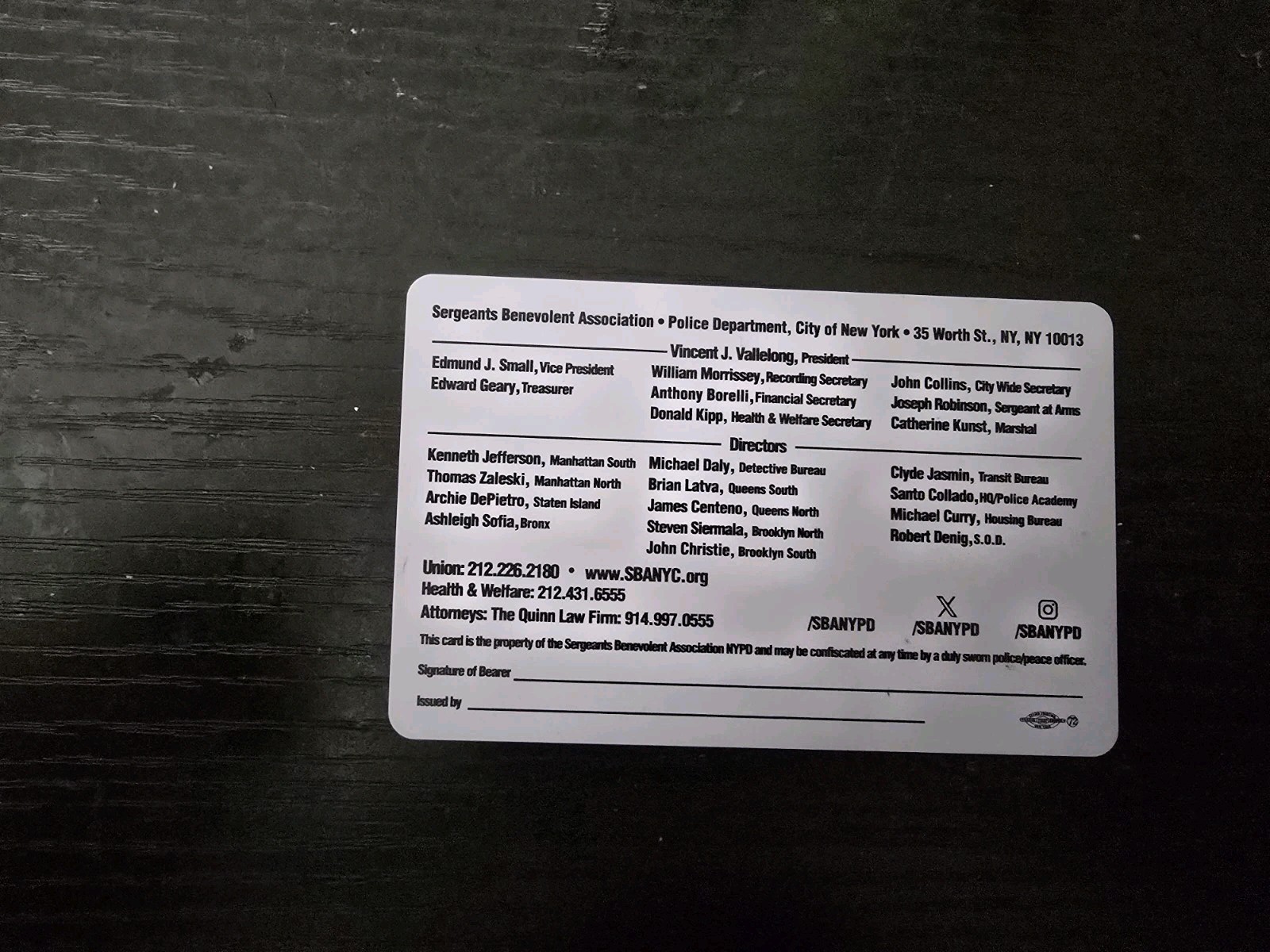 Nypd SBA Card Not PBA Twenty Twenty Six. Genuine Mint Condition Unsigned.