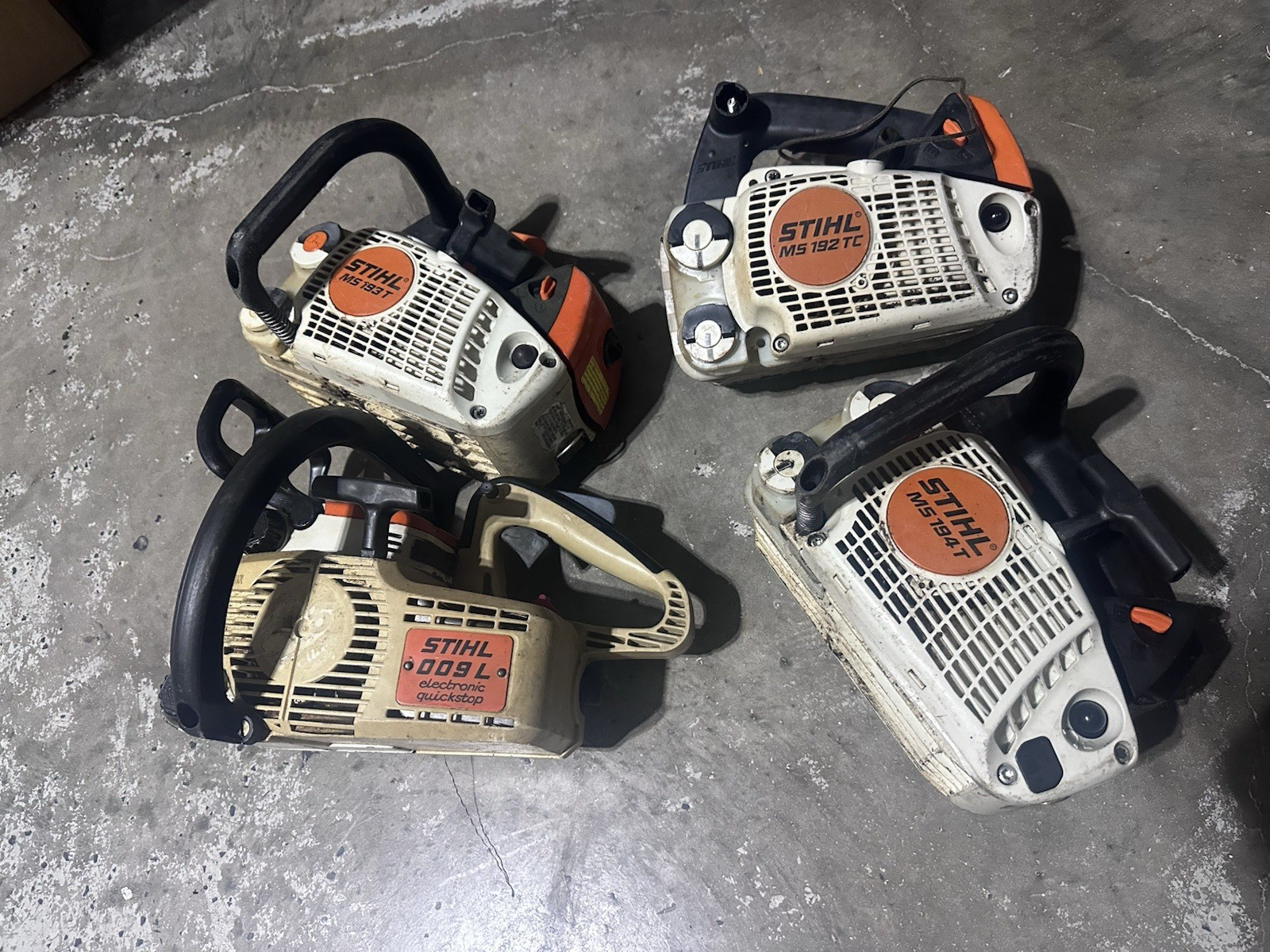 Lot Of 4 Stihl Chainsaws for Parts or Repair MS192, MS193, MS194, 009 . AS IS