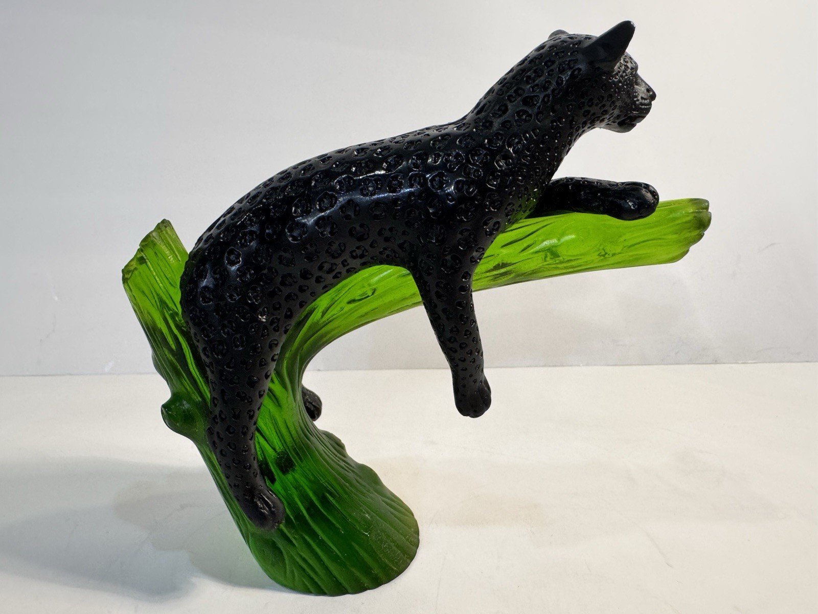 Daum Pate De Verre Black Panther On Emerald Green Tree Gorgeous And Perfect!