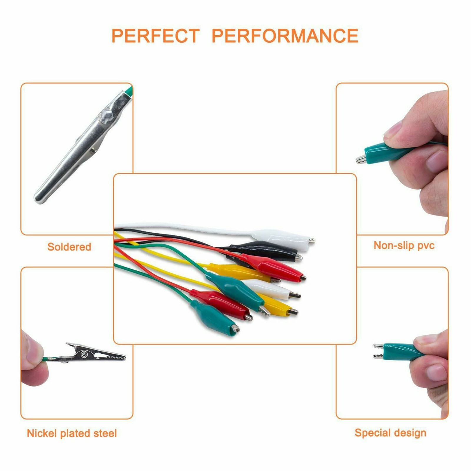 10Pcs Double-ended Wire Crocodile Alligator Clips Test Leads Jumper Cable
