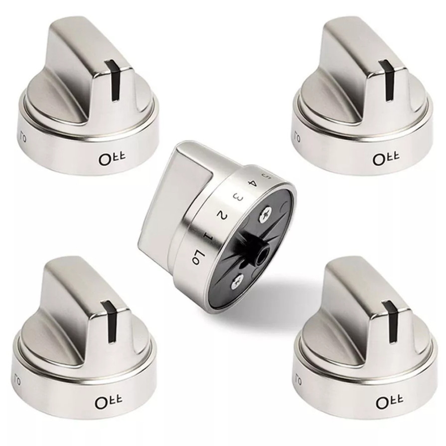 5 Pack Stainless Steel Look Control Knob Kits For GE Gas Range Stove WB03X24818