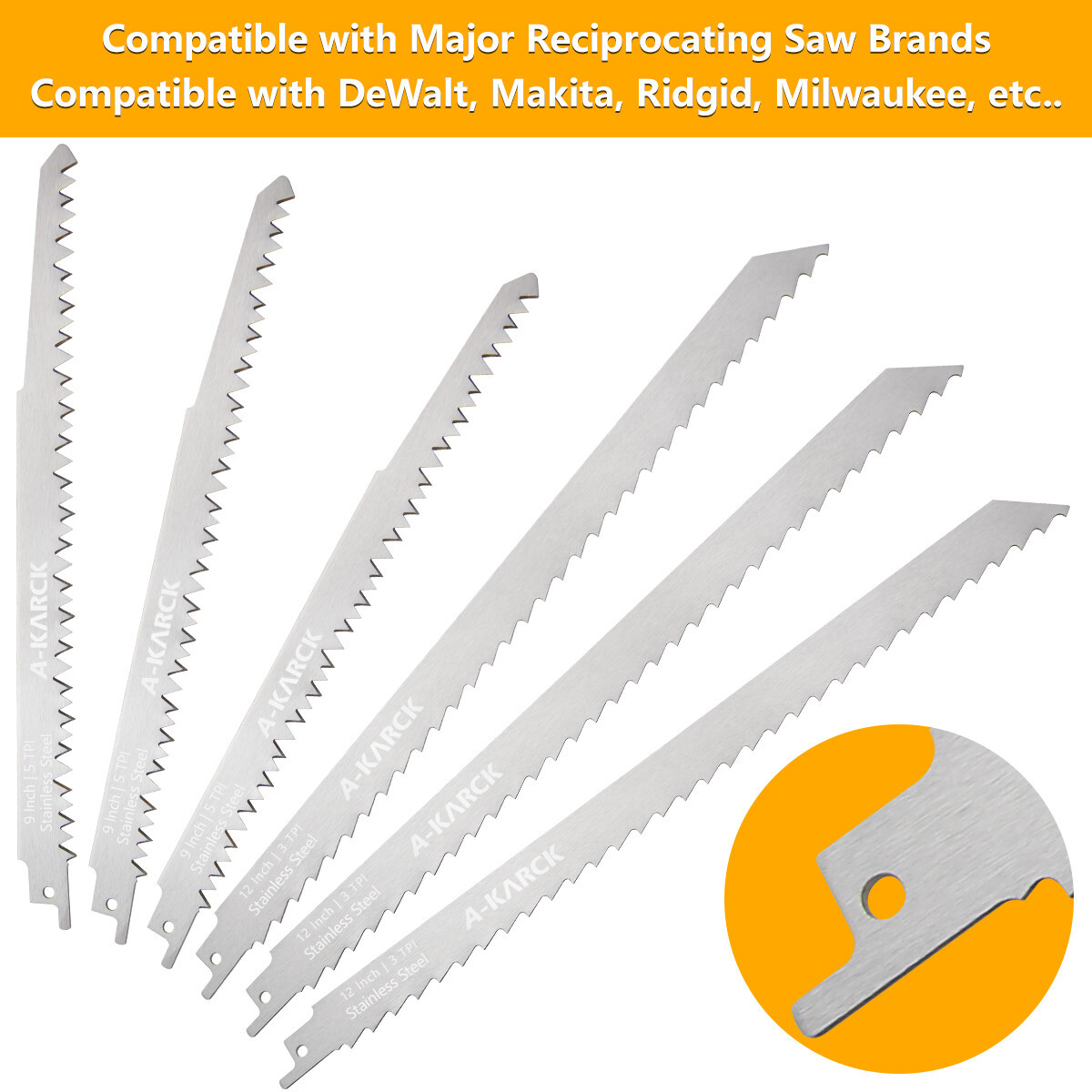 Stainless Steel Reciprocating Saw Blades for Frozen Meat Beef Bone Food 6 PACK