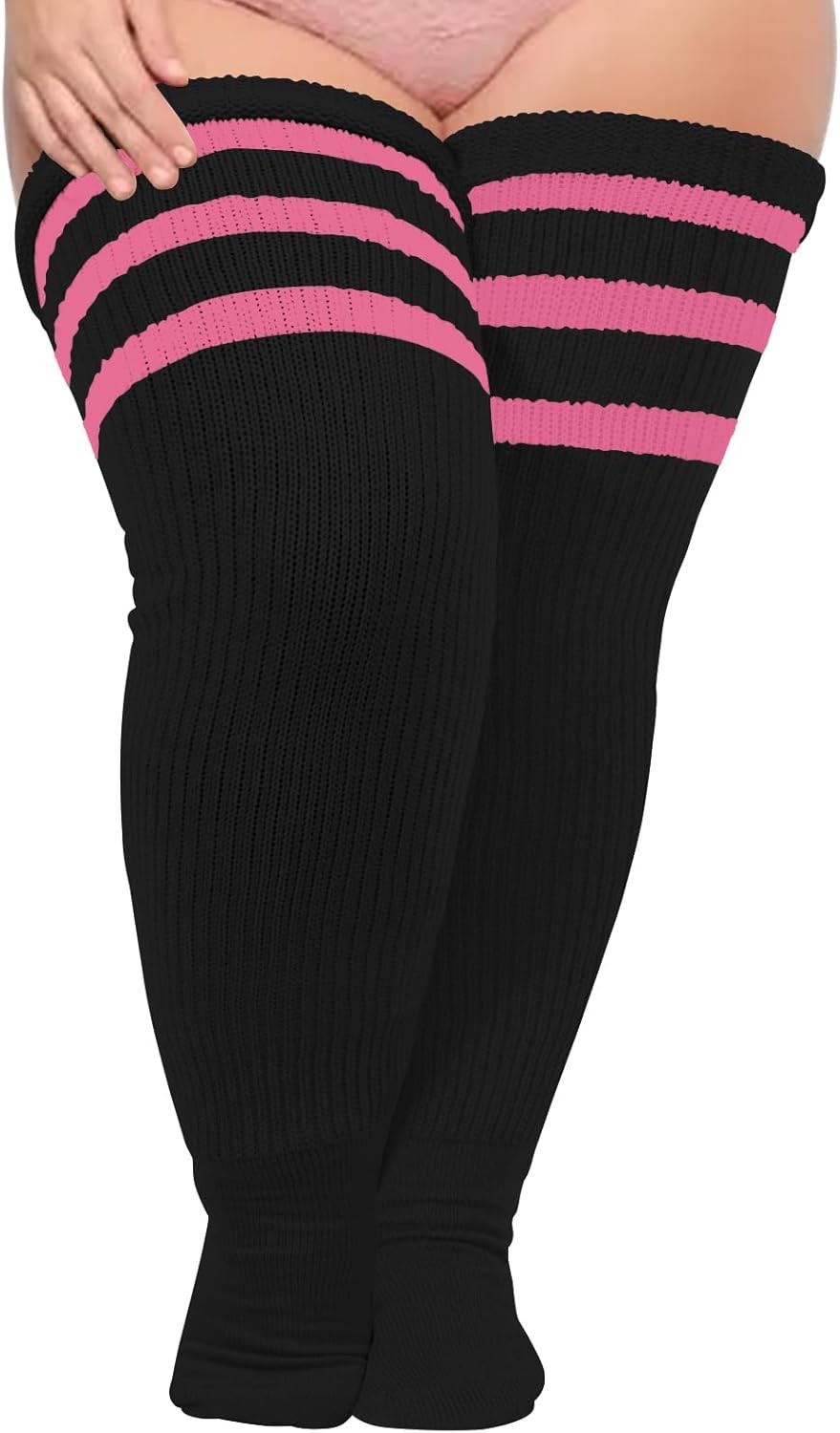 Plus Size Thigh High Socks for Thick Thighs, Extra Long Women Striped Over Knee