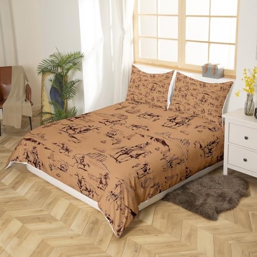 Kids Wild West Cowboy Bedding Set Size Western Decor Duvet Cover Full Multi 03