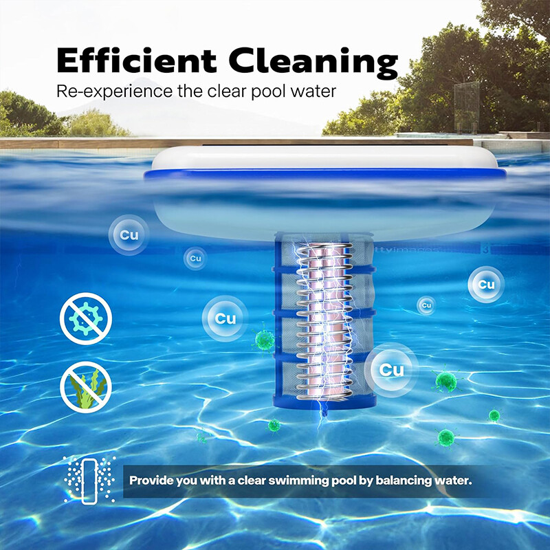Solar powered Pool Ionizer Algae Killer Reduces Chlorine Covers Up to 35,000 Gal