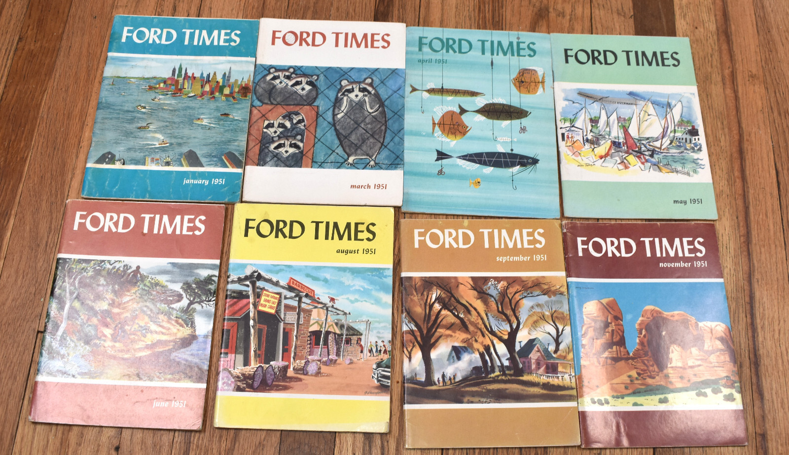 Vintage Lot of 8 of 1951 Ford Times Automotive Magazine Booklet