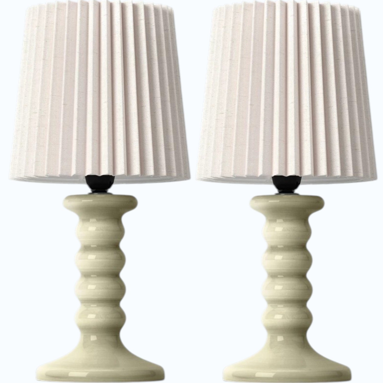 Set of 2 - Mini Bedside Green Glass Table Lamps 12" H, Inline Switch, 25W Max