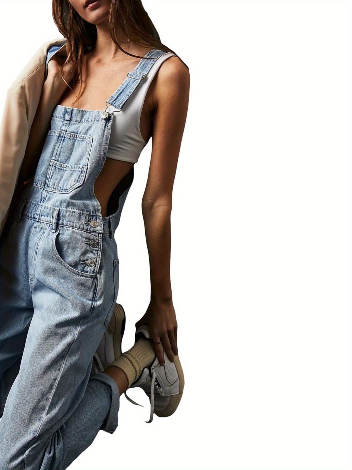 women's loose denim overalls (elastic straight leg wide leg, fashionable style)