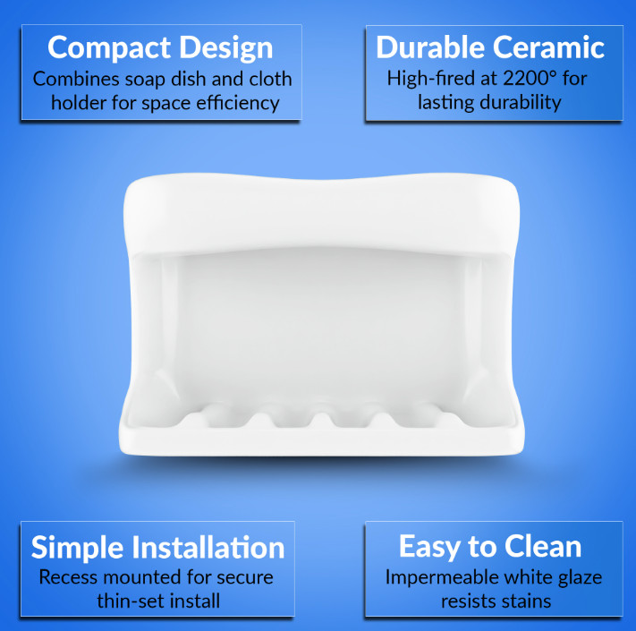 Lenape 4-1/4 in. x 6-1/4 in. White Ceramic Soap Dish and Cloth Holder - NEW