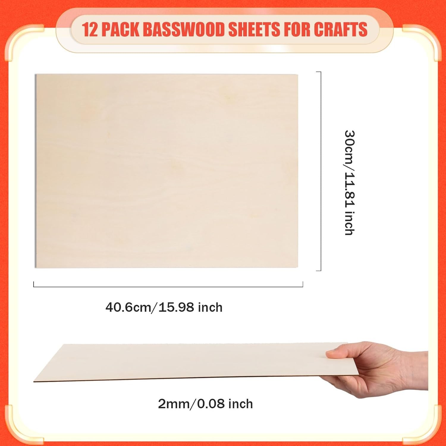 Basswood Sheets 12x16x1/16", 12 Pack Unfinished Plywood for DIY Crafts, Models