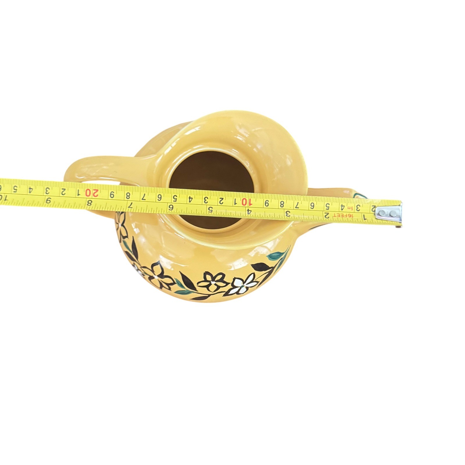 Hall 6 Cup Pitcher Yellow Floral Ceramic Windshield Style USA Vntage