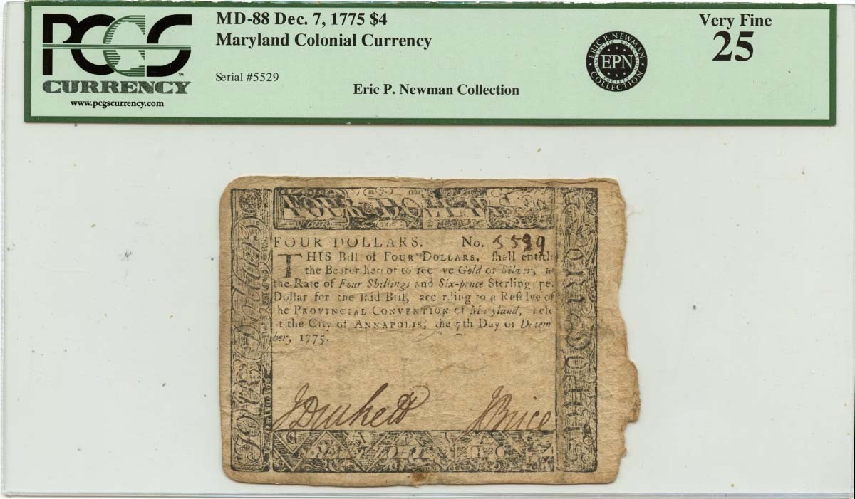 1775 December 7, $4 Maryland Colonial Note FR#MD-88 PCGS VF25 Ex Newman