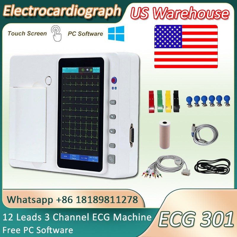 3 Channel 12 Lead 7 Inch Touch Screen ECG EKG Machine With PC software