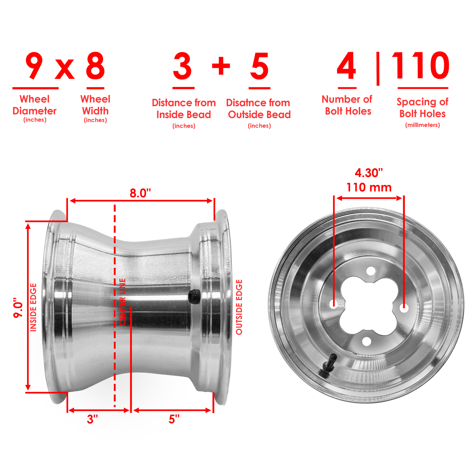 Rear Wheel Rim For Honda TRX300X 2009 / TRX450R 2004-2009 / TRX400X 2009-2014