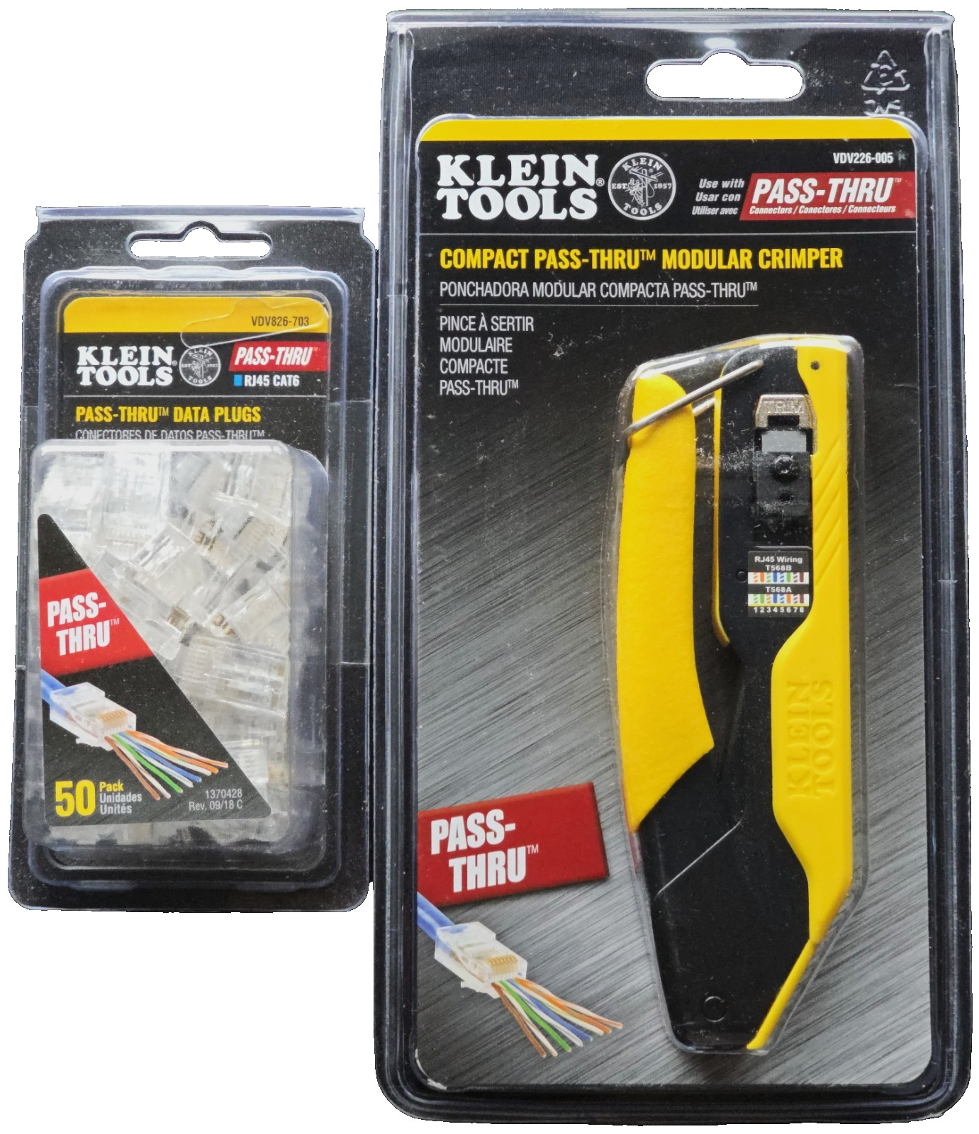 Klein Tools VDV226-005 Compact Pass-Thru Crimper + RJ45 CAT6 50 Pcs Data Plugs