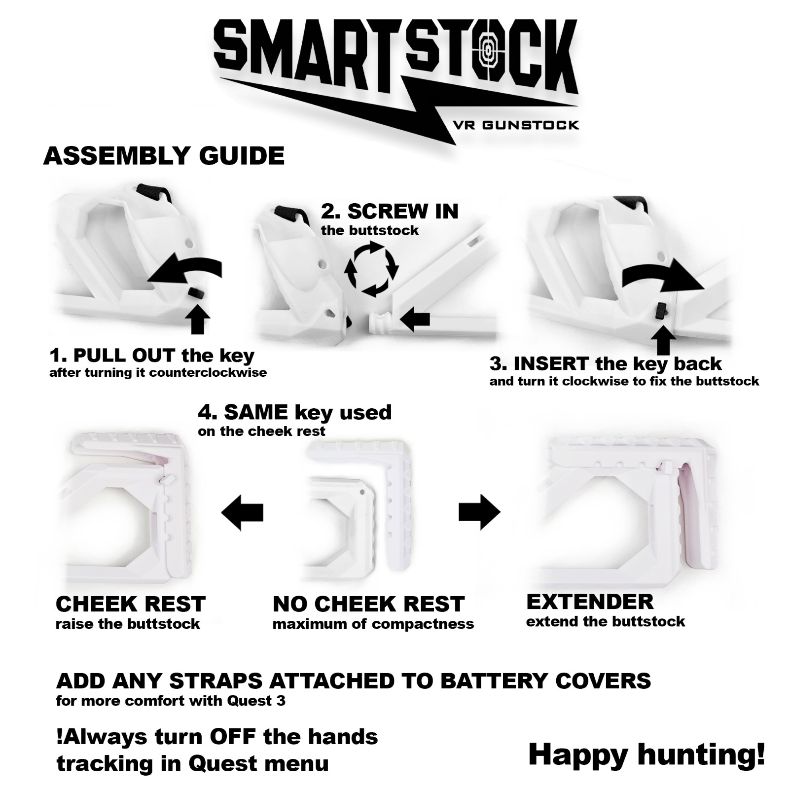 SMARTstock VR Gunstock for Quest 1/2/3/3S/Pro/Rift S - Nonmagnetic fast movment