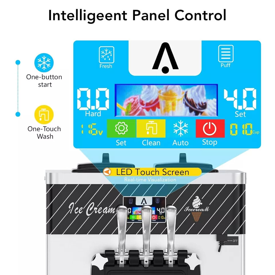 Countertop Soft Serve Ice Cream Machine 3 Flavor Commercial Ice Cream Maker