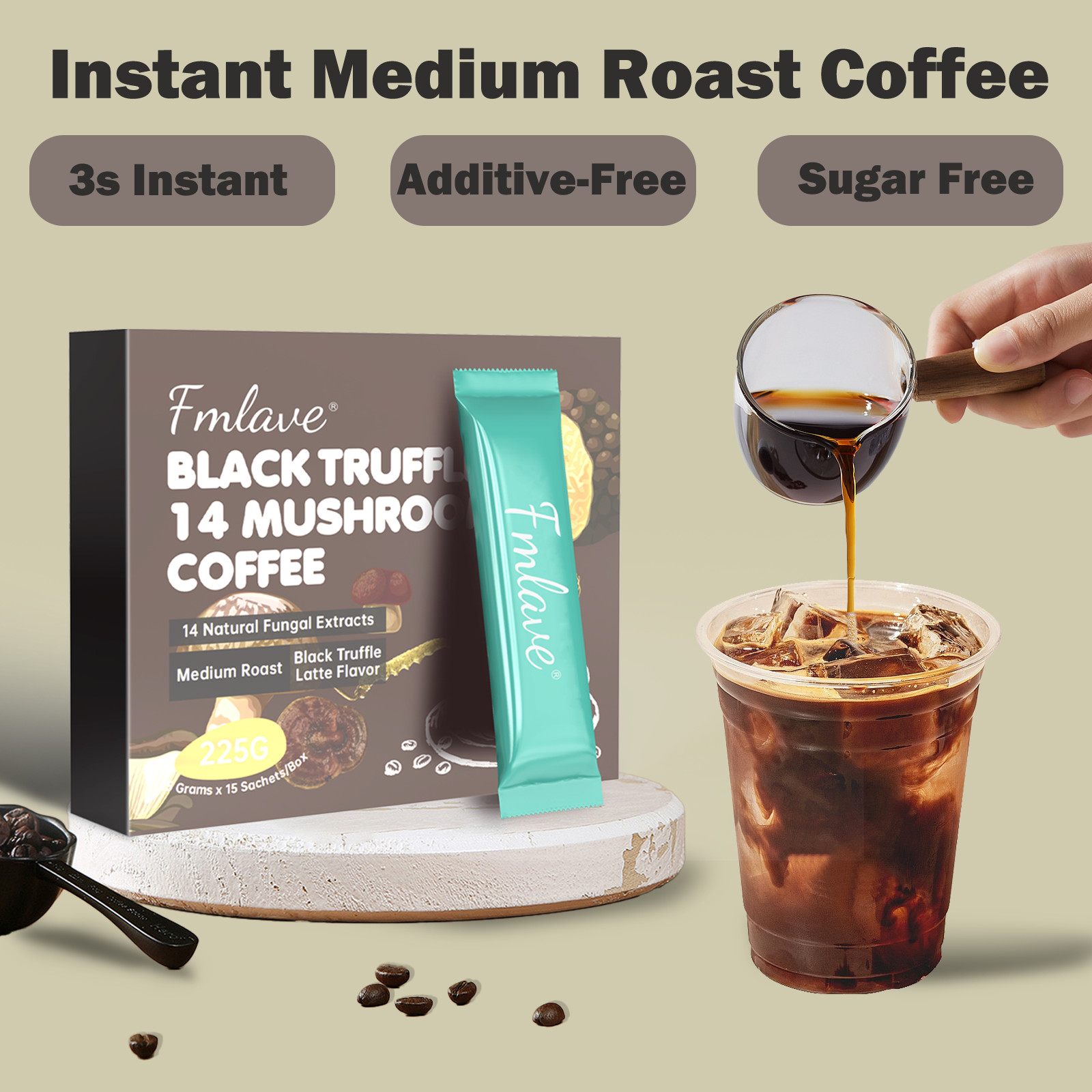 2 pack 14 Mushroom Coffee Organic Instant Coffee Brain & Energy Boost 30 sachets