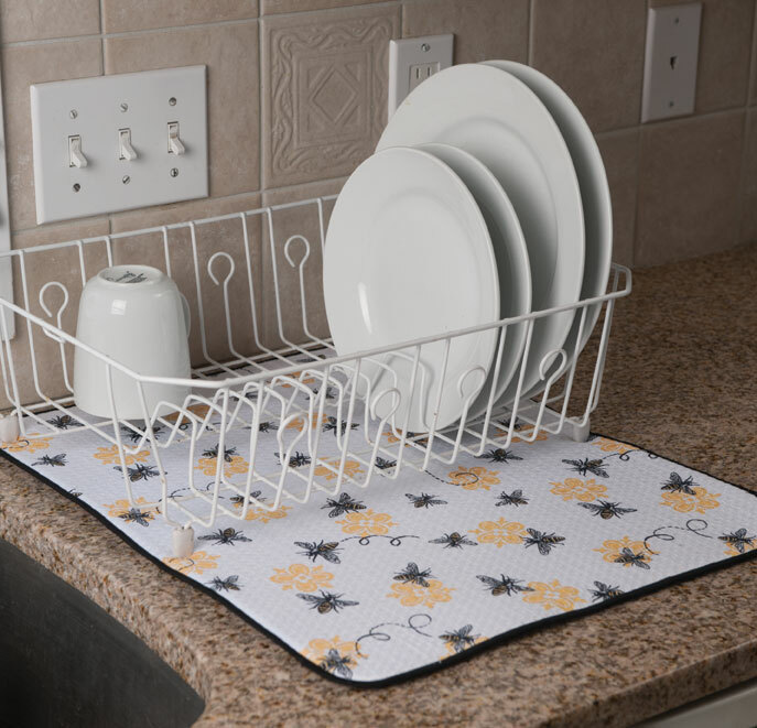 QUEEN BEE Microfiber Countertop Dish Drying Mat, Machine Washable by Kay Dee
