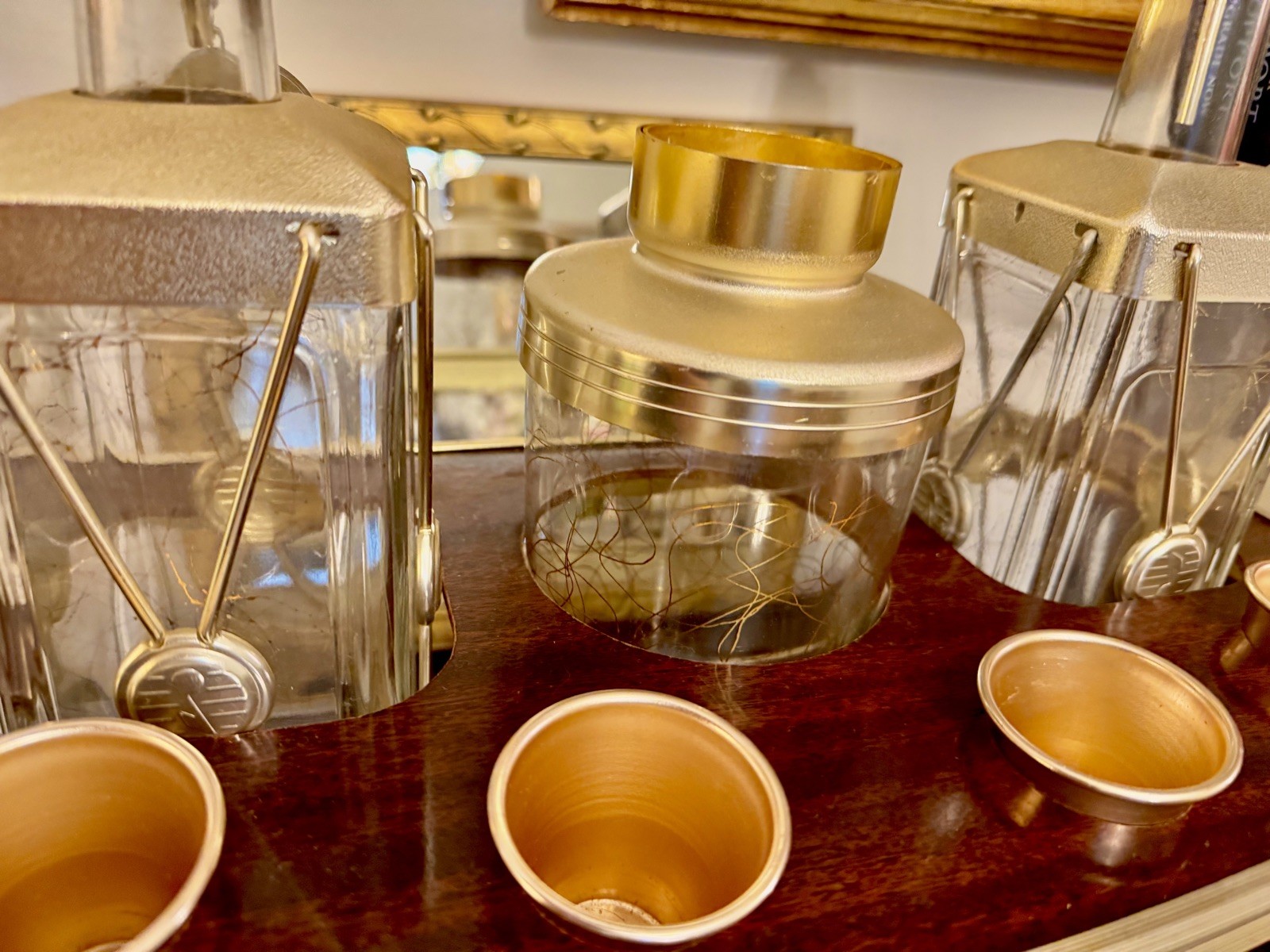 Epic Vintage MidCentury Wood/Brass Bar Set w Glassware & Caddy Don Draper / Bond