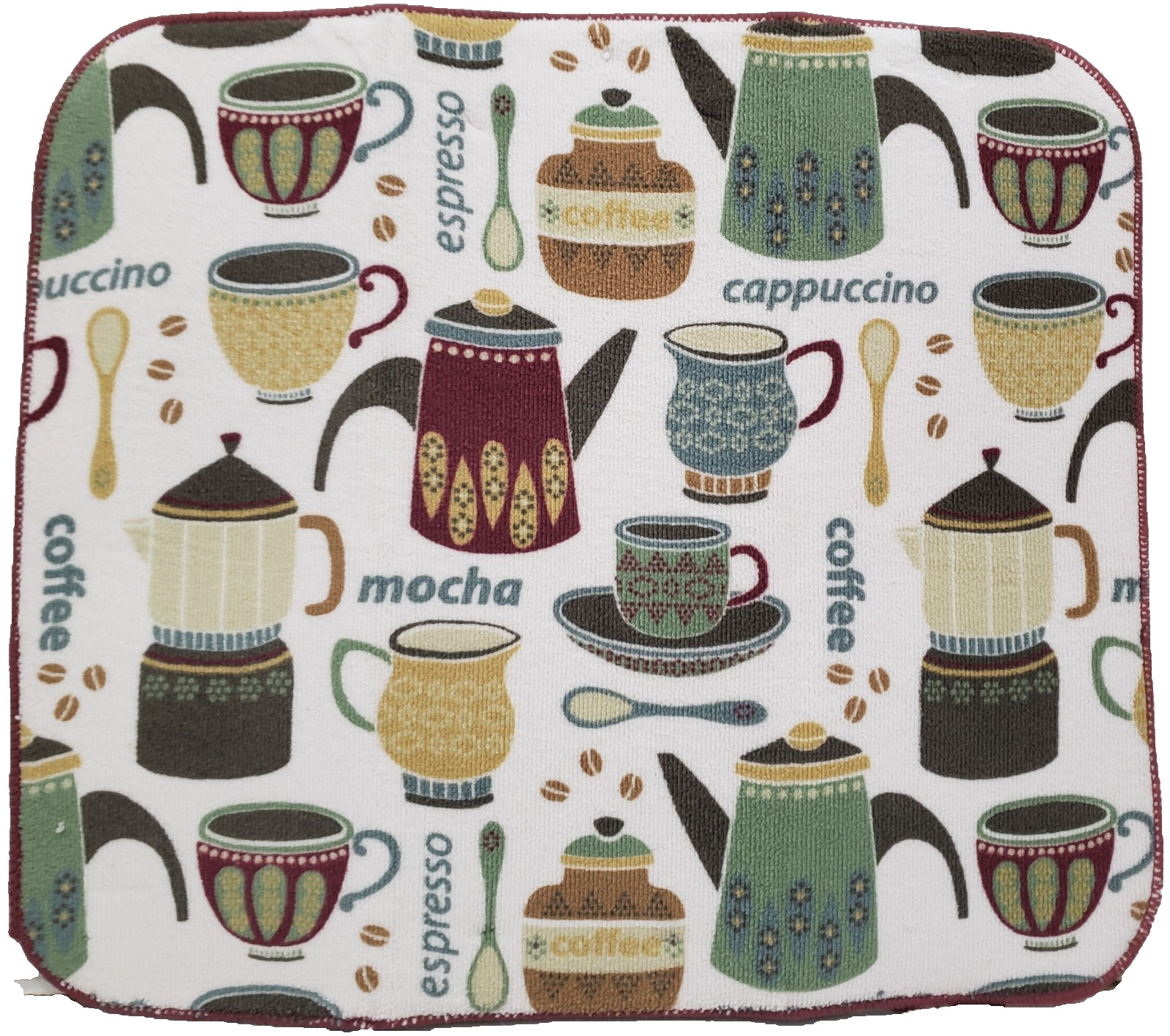Printed Microfiber Dish Drying Mat (16"x19") COFFEE CUPS, SPOONS & TYPES, FC